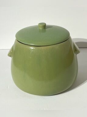 Vintage La Solana Ware Cookie Jar with Lid Bean Pot Style Green MCM 50s